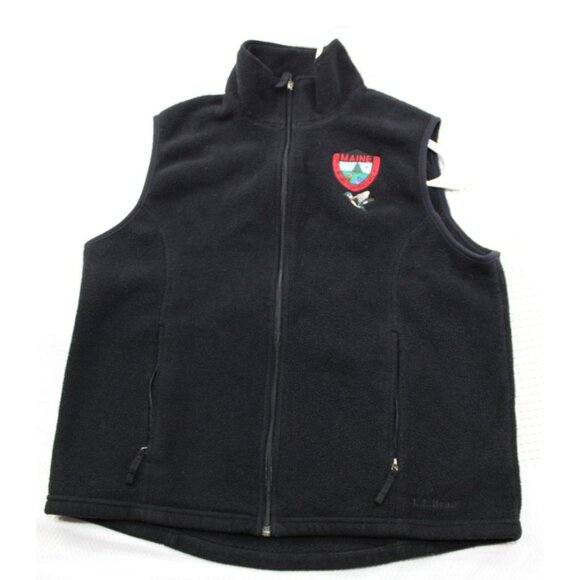 L.L. Bean Womens Black Fleece Vest With Maine Dept. Of Inland Fisheries And Wild - Picture 1 of 9